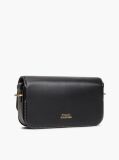 Black Leather Flap Logo Plaque Crossbody Bag  Women