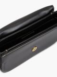 Black Leather Flap Logo Plaque Crossbody Bag  Women