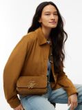 Brown Logo Flap Suede Crossbody Bag  Women