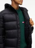 Black Tonal Logo Hooded Puffer Jacket  Men