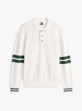 Beige 90s Tommy Badge Stripe Sleeve Polo Jumper  Men