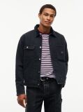 Black Corduroy Collar Oversized Canvas Overshirt  Men