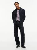 Black Corduroy Collar Oversized Canvas Overshirt  Men