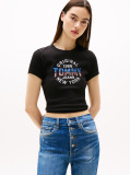 Black Ribbed Slim New York Logo T-Shirt  Women