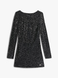 Black Metallic Low Back Long Sleeve Mini Dress  Women