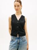 Black Linen Blend Waistcoat  Women