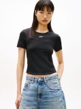 Black Athleisure Metal Logo Slim T-Shirt  Women