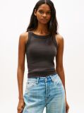 Black Ribbed Tonal Logo Slim Tank Top  Women
