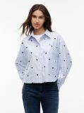 Blue Festive Heart Embroidery Cropped Oxford Shirt  Women