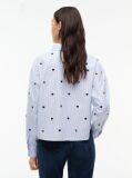 Blue Festive Heart Embroidery Cropped Oxford Shirt  Women