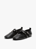 Black Leather Crossover Strap Mary Jane  Women