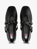 Black Leather Crossover Strap Mary Jane  Women