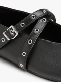 Black Leather Crossover Strap Mary Jane  Women