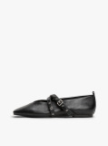 Black Leather Crossover Strap Mary Jane  Women
