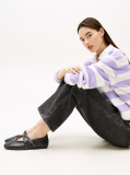 Black Leather Crossover Strap Mary Jane  Women