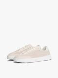 Beige Ventilation Detail Leather Court Trainers  Men