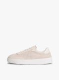 Beige Ventilation Detail Leather Court Trainers  Men