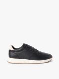 Μαύρο Δερμάτινα Sneakers Με Ανάγλυφο Λογότυπο  Άνδρες