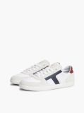 White Leather Mixed Texture Sneakers  Men