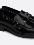 Μαύρο Δερμάτινα Loafers Με Block Τακούνι Και Λεπτομέρεια Με Οπές  Γυναίκες