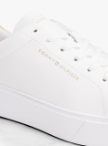 White Leather Metallic Platform Court Trainers  Women