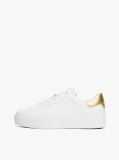 White Leather Metallic Platform Court Trainers  Women