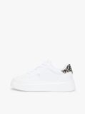 Άσπρο Δερμάτινα Sneakers Με Πλατφόρμα Και Λεοπάρ Λεπτομέρεια  Γυναίκες