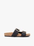 Black Leather Double Strap Cork Sandals  Women