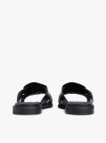 Black Leather Crest Square Toe Sandals  Women
