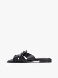 Black Leather Crest Square Toe Sandals  Women
