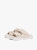 Beige Leather Double Strap Serrated Sandals  Women