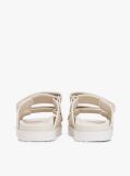 Beige Leather Double Strap Serrated Sandals  Women