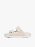 Beige Leather Double Strap Serrated Sandals  Women