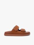 Brown Leather Double Strap Serrated Sandals  Women