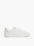 Beige Leather Mixed Texture Enamel Flag Sneakers  Women