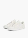 Beige Leather Mixed Texture Enamel Flag Sneakers  Women