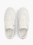 Beige Leather Mixed Texture Enamel Flag Sneakers  Women