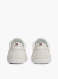 Beige Leather Mixed Texture Enamel Flag Sneakers  Women