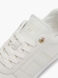 Beige Leather Mixed Texture Enamel Flag Sneakers  Women