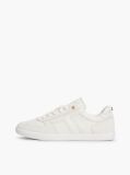 Beige Leather Mixed Texture Enamel Flag Sneakers  Women