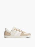 Beige Suede Mixed Texture Enamel Flag Sneakers  Women
