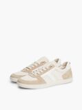 Beige Suede Mixed Texture Enamel Flag Sneakers  Women