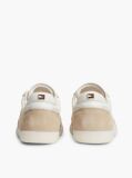 Beige Suede Mixed Texture Enamel Flag Sneakers  Women