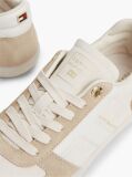 Beige Suede Mixed Texture Enamel Flag Sneakers  Women