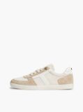 Beige Suede Mixed Texture Enamel Flag Sneakers  Women