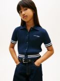 Blue Logo Embroidery Short Sleeve Polo Cardigan  Girls