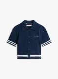 Blue Logo Embroidery Short Sleeve Polo Cardigan  Girls