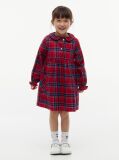 Multi Check Flag Embroidery Ruffle Cuff Dress  Girls