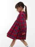 Multi Check Flag Embroidery Ruffle Cuff Dress  Girls