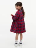 Multi Check Flag Embroidery Ruffle Cuff Dress  Girls